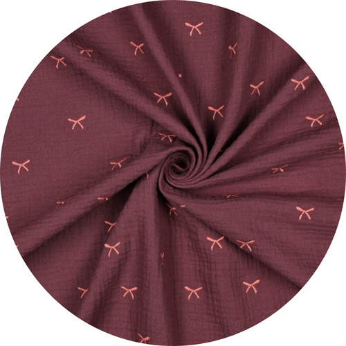 Hydrofiel doek - BRODERIE STRIKJES BORDEAUX